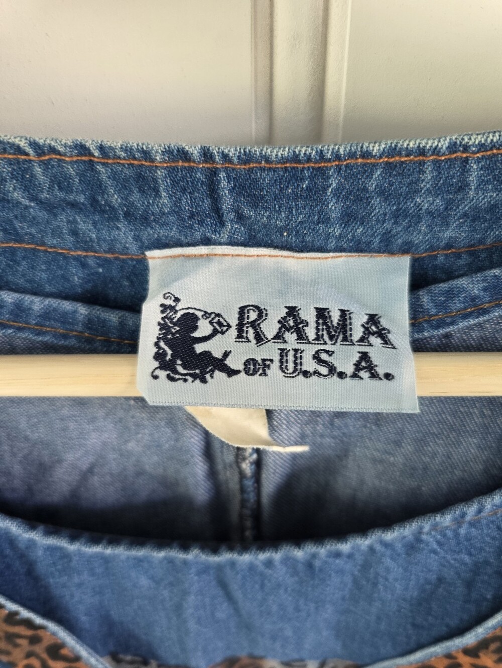 Vintage Rama Of USA 2 Piece Cotton Safari Animal Denim Vest Maxi Dress Blue XXL - Picture 4 of 9